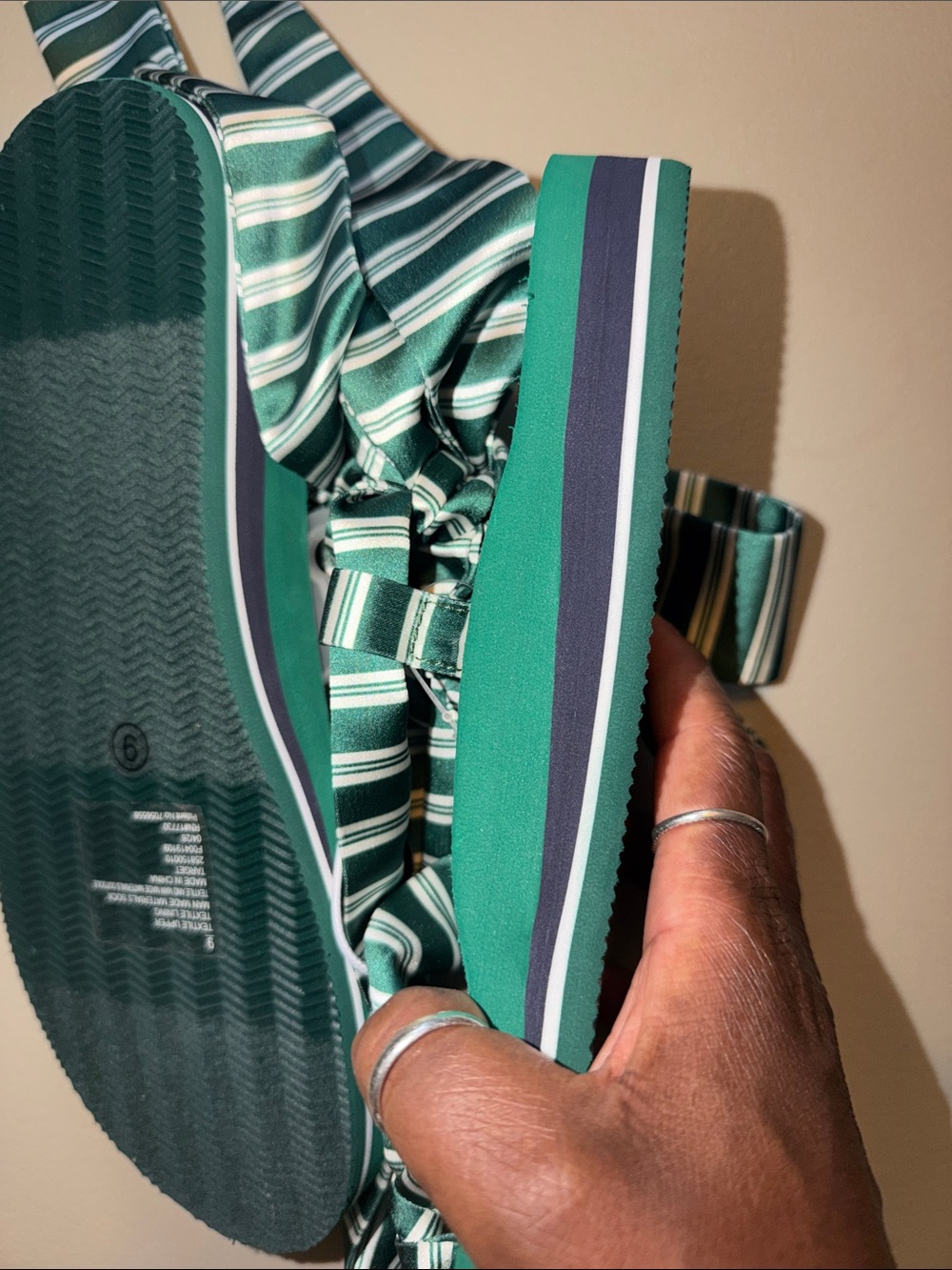 Rosie Assoulin Green Striped Wrap Sandals-Size 9 - Picture 7 of 7